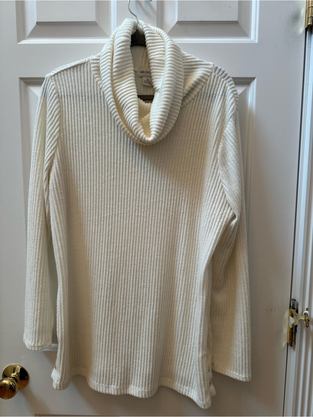 Liz Claiborne Cozy Ribbed Cowl Neck Sweater - Cream - size XL